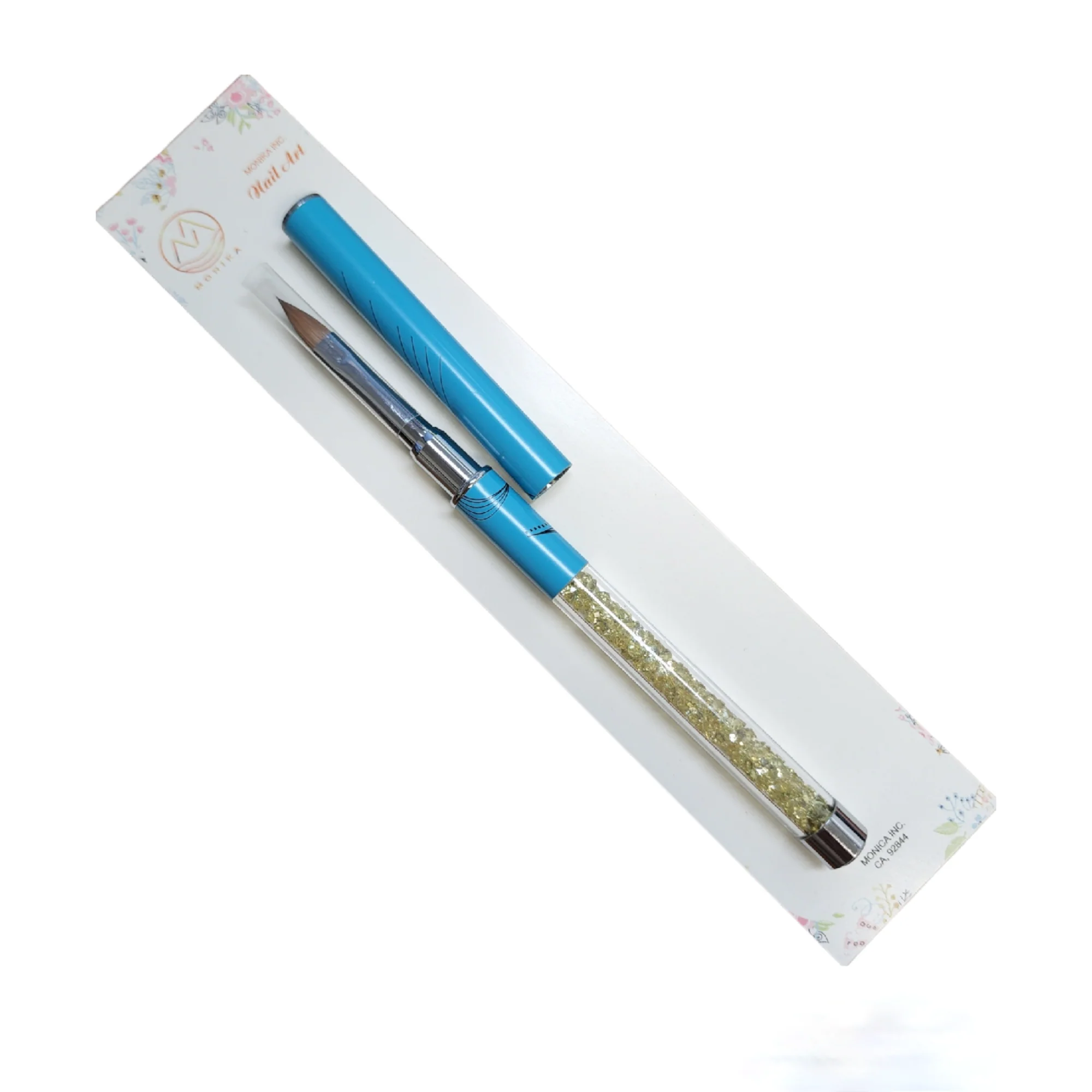Acrylic Nail brush Art 3d Blue diamond Handle Size 8