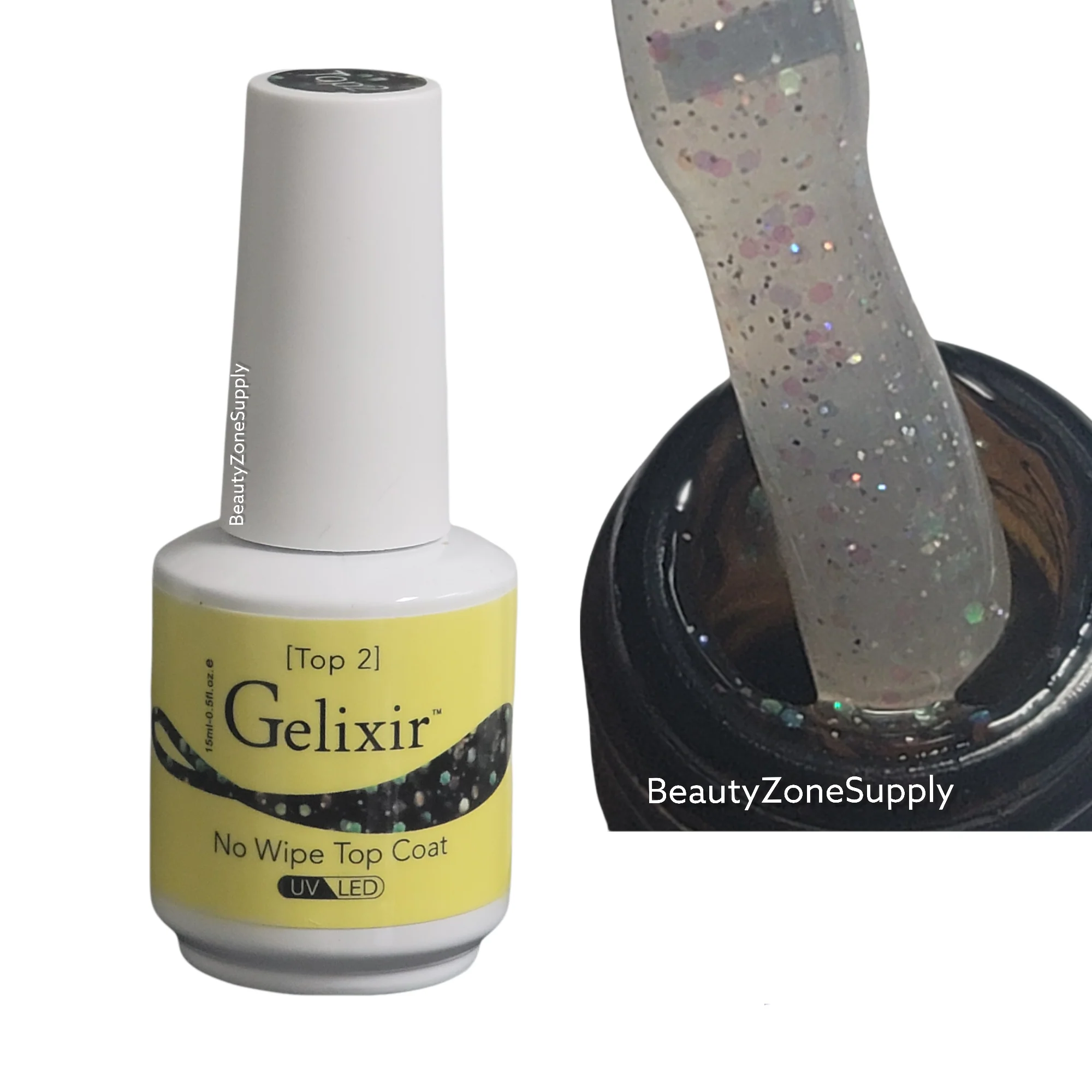 Gelixir Top Coat No-wipe With Glitters (Top 2) 15 mL / 0.5 oz - Image 3