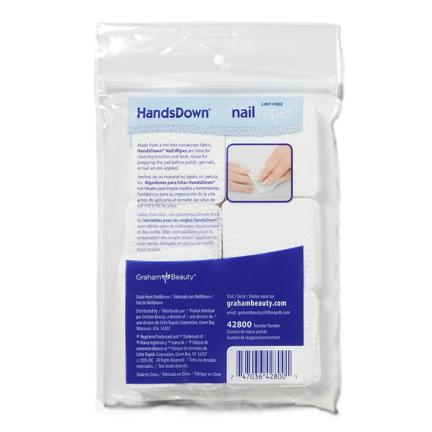 HandsDown Nail Wipes Lint-free non-woven fabric 2"x2" 200/BG #42800 - Image 2