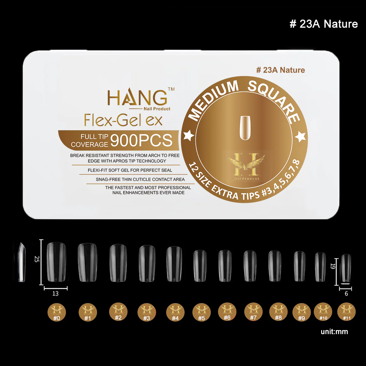 Hang Gel x Tips Square Medium 900 ct / 12 Size #23 Natural - Image 3