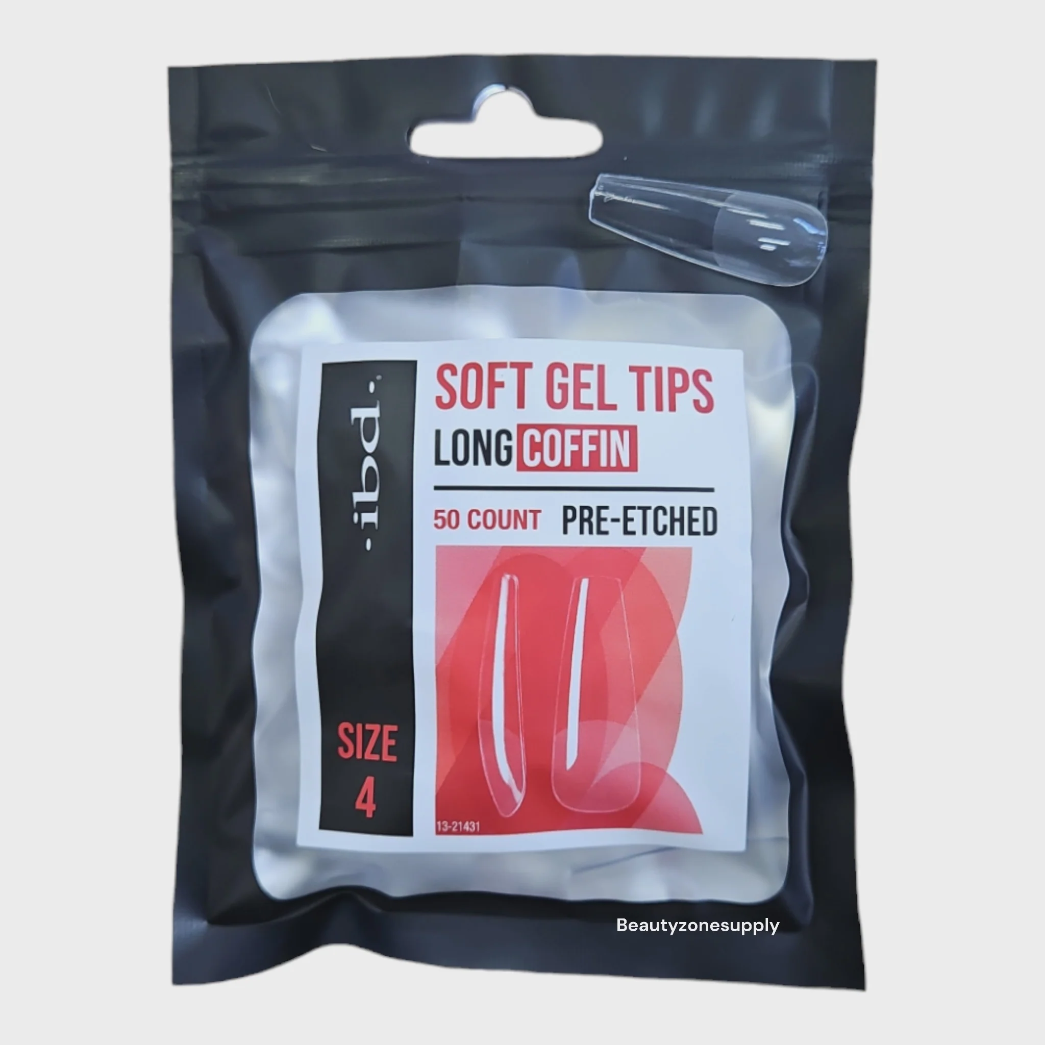Ibd Clear Soft Gel Tips Coffin Long Refill Size 4 #37519