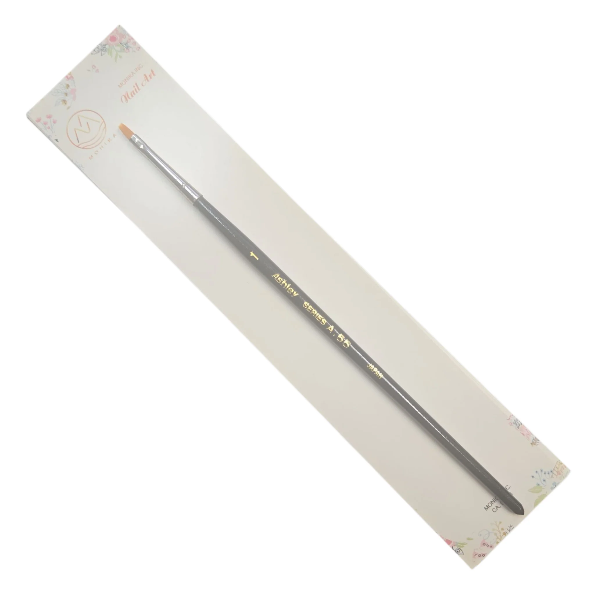 Ashley 200 Nail Art Brush – White Bristles, Angled, Black Handle