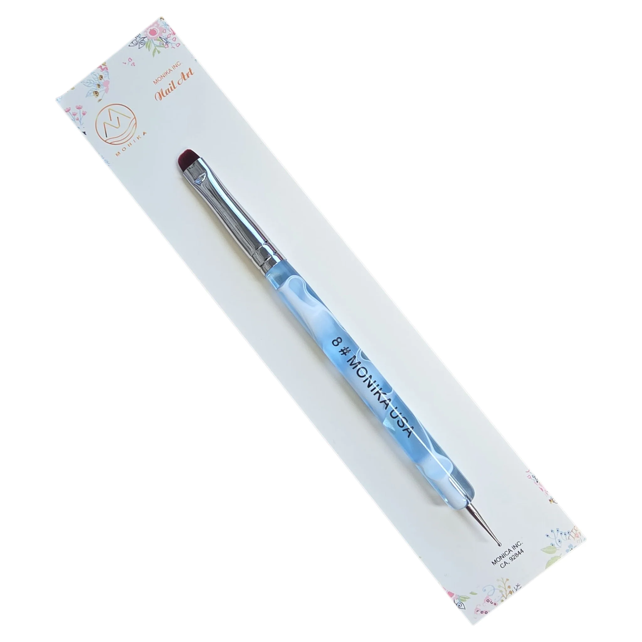 Monika French Nail Brush – Blue Handle with Dotting Tool - Image 2