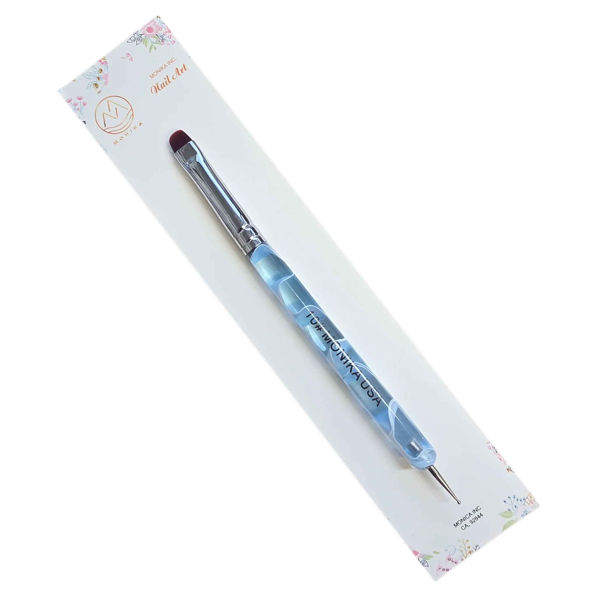 Monika French Nail Brush – Blue Handle with Dotting Tool - Image 3