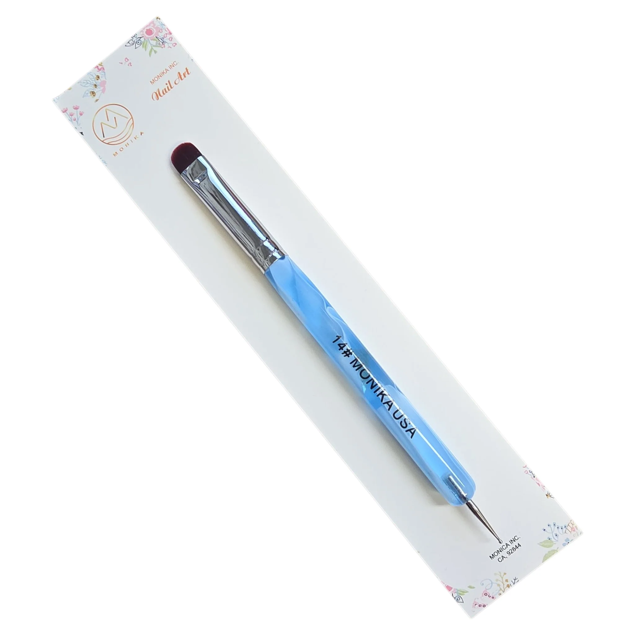 Monika French Nail Brush – Blue Handle with Dotting Tool - Image 5