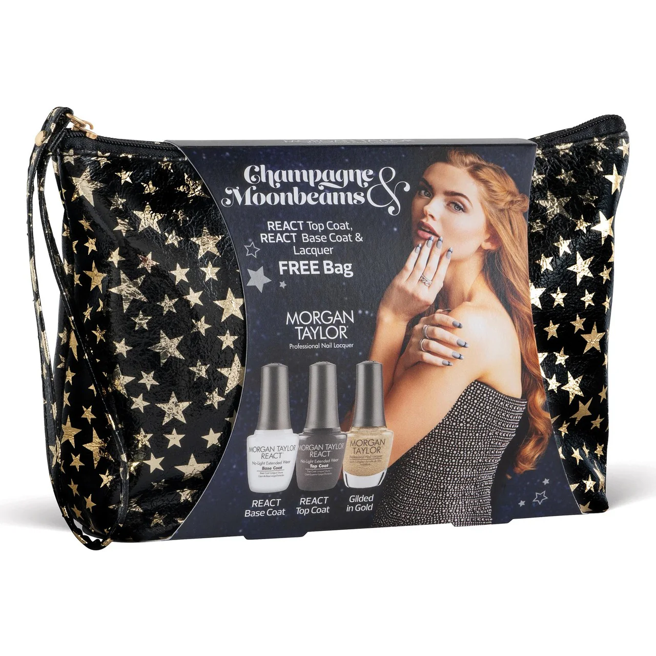 Morgan Taylor Champagne Moonbeams Holidays Gift (REACT Base, Top & Gilded in Gold) 0.5 oz