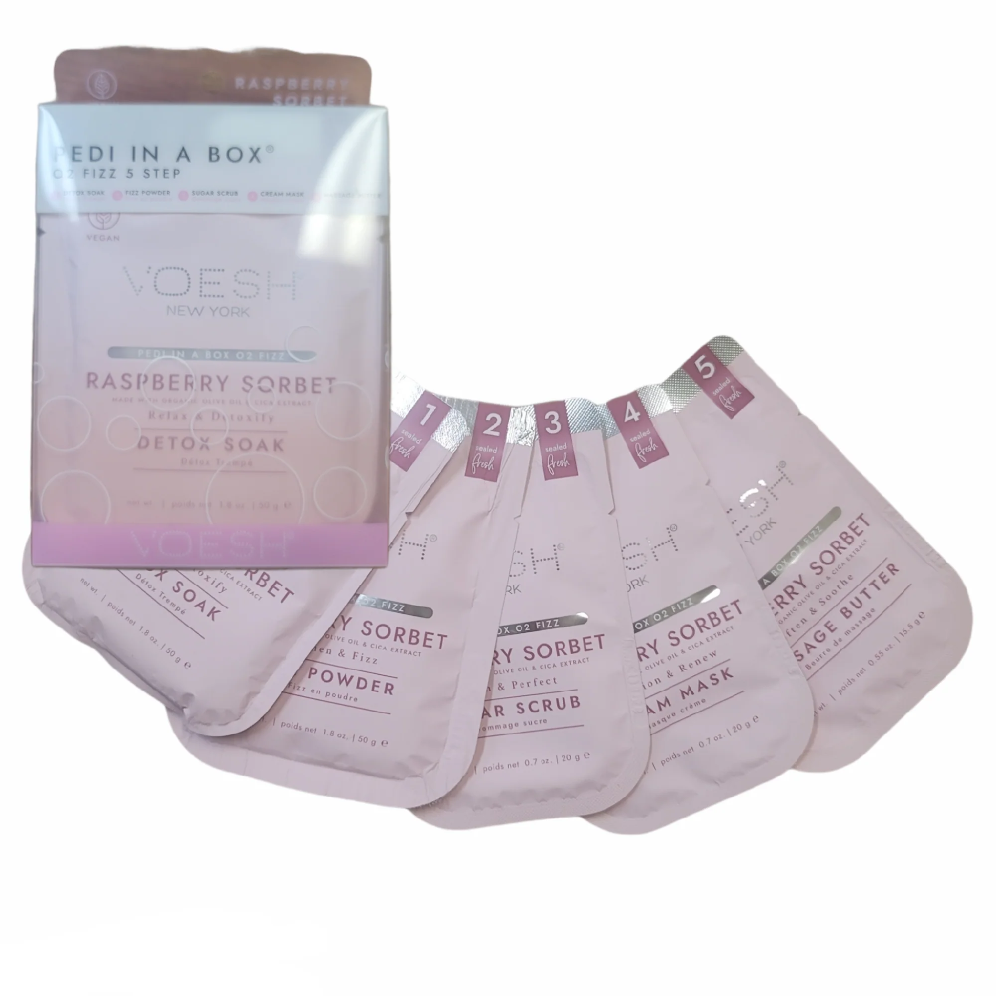 VOESH 5 in 1 Step HQ O2 Fizz Pedi Raspberry Sorbet Case 50 pack
